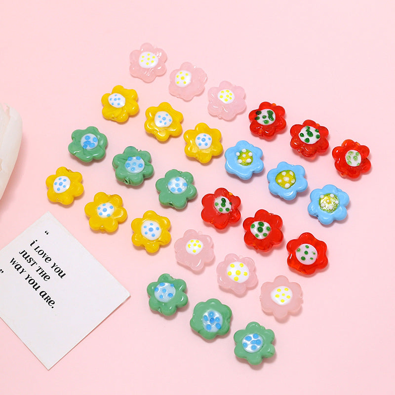Lampwork Glass Beads Flower 19mm Hand Painted Six-Petal 10pcs