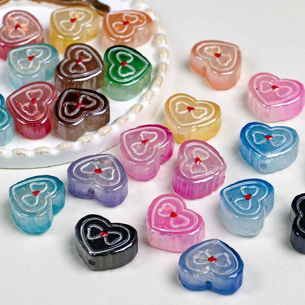 Bow Pattern Heart Resin Beads 20mm Colorful Mixed 10pcs 2