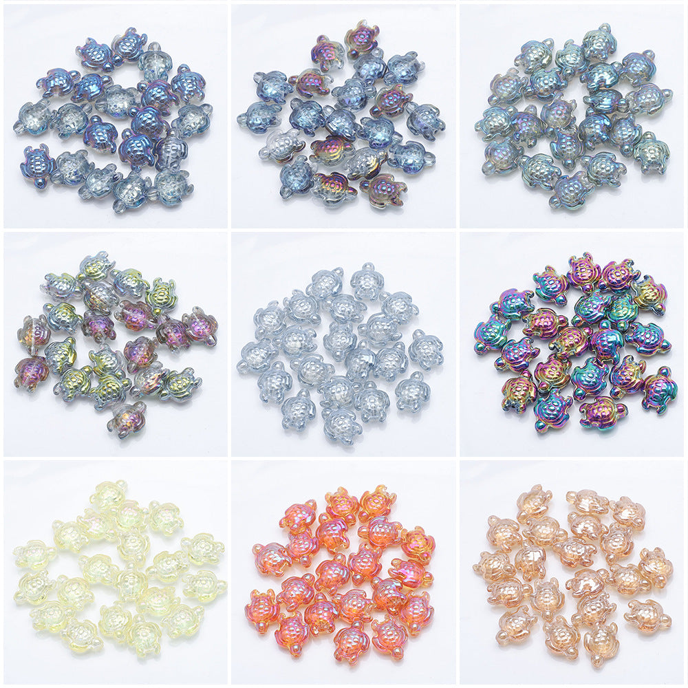 Electroplated Turtle Glass Beads 14X18mm Transparent Rainbow 20pcs 5