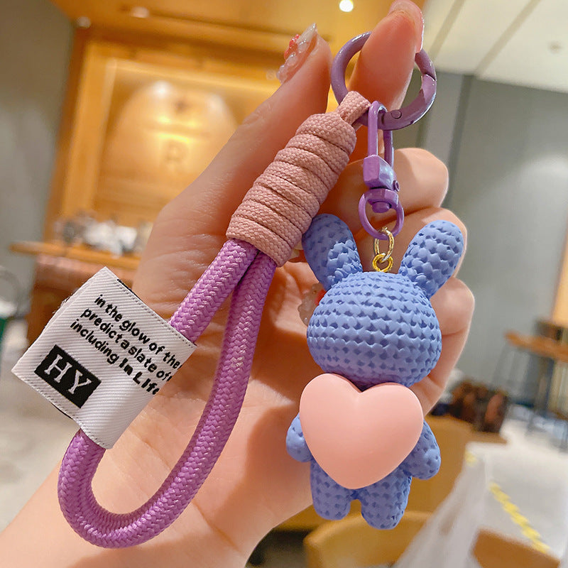 Resin Bunny Keychain Cartoon Heart Shaped Vibrant Colors 11