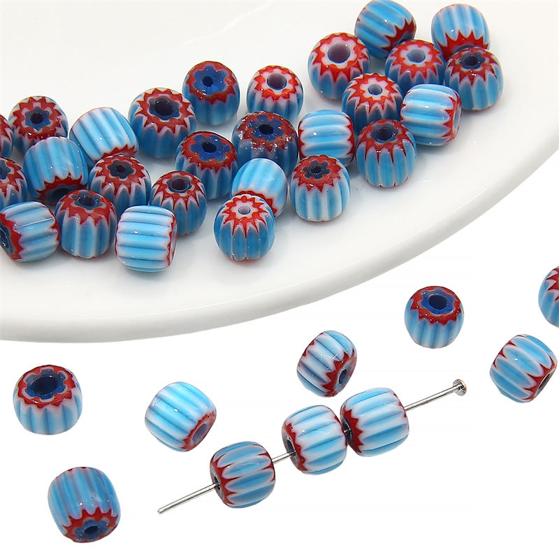 Glaze Millefiori Glass Beads 6mm Striped Colorful Glossy 10pcs 10