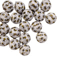 Printed Bubblegum Beads 20mm Adorable Bee Pattern White 10pcs 4
