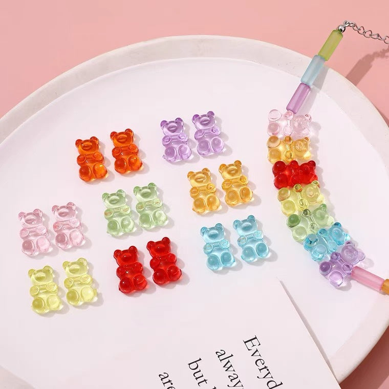 Clear Candy Colored Teddy Bear Acrylic Beads 12x18mm 10pcs 2
