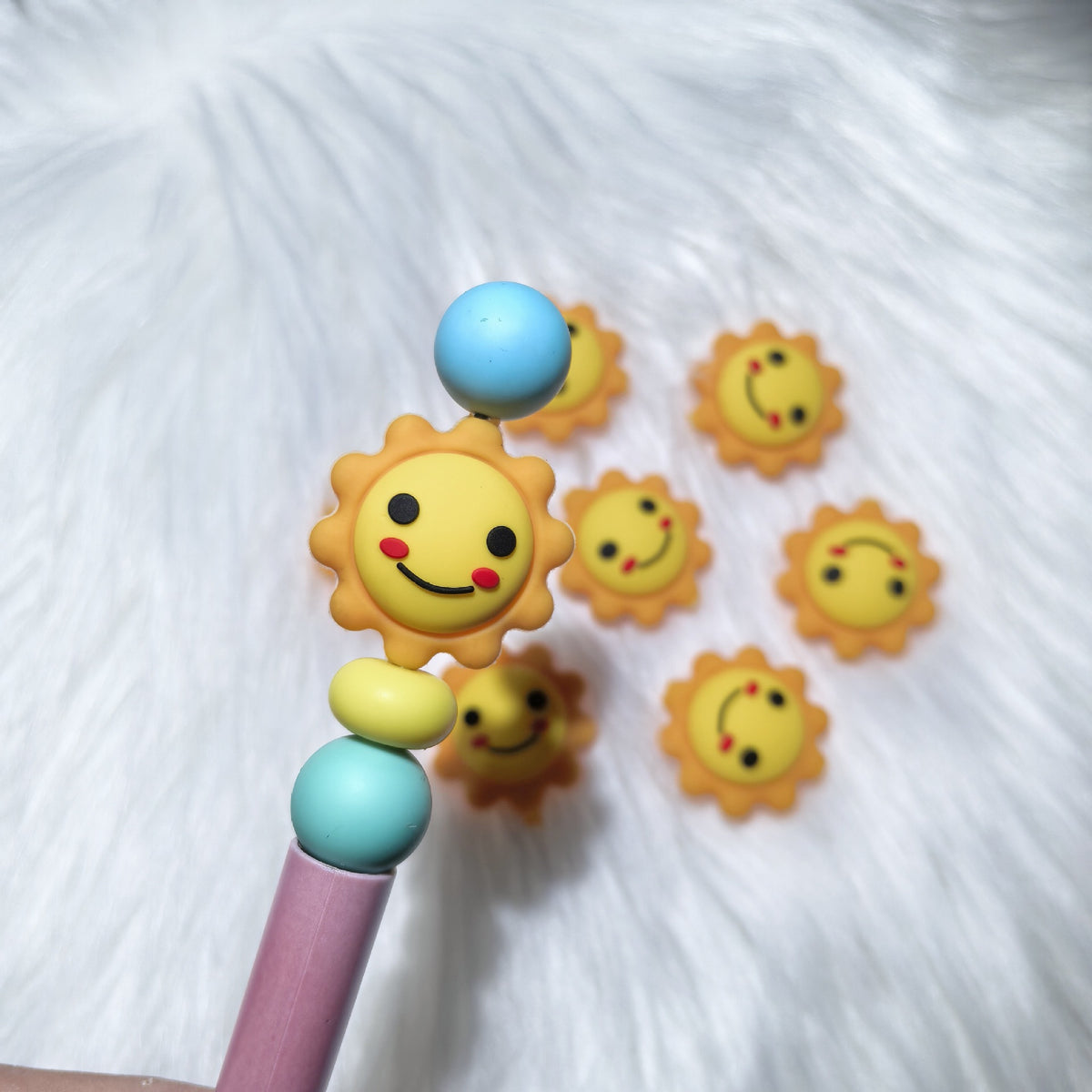 Silicone 3D Focal Beads Stars Moon Sun Smiling Face Colorful 20pcs 5