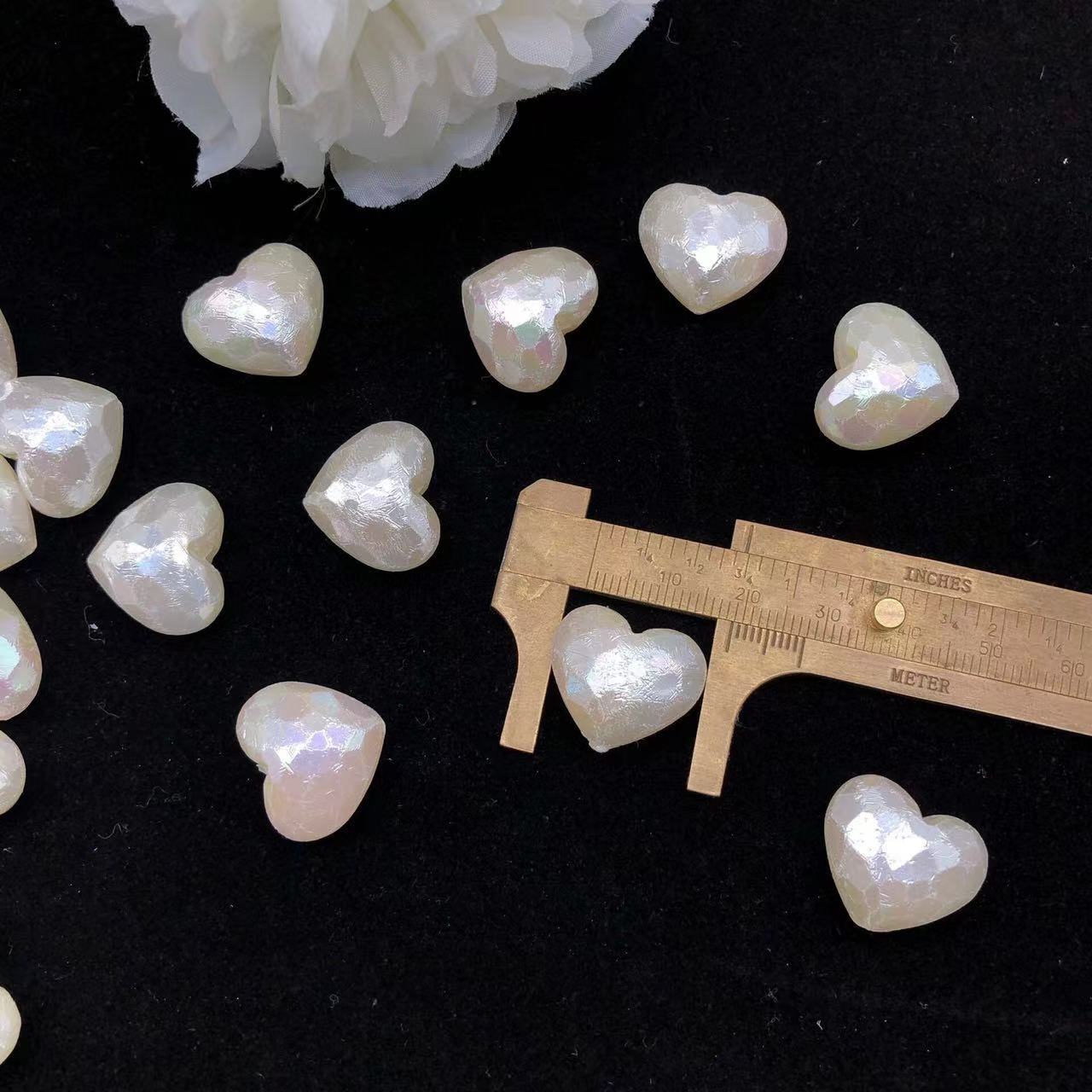 Pearl Faceted Heart Acrylic Beads 19mm Iridescent Plating 20pcs 6