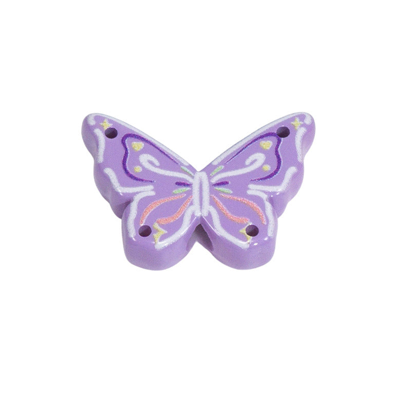 Hand Painted Butterfly Acrylic Beads 25mm Enamel Finish 10pcs 10