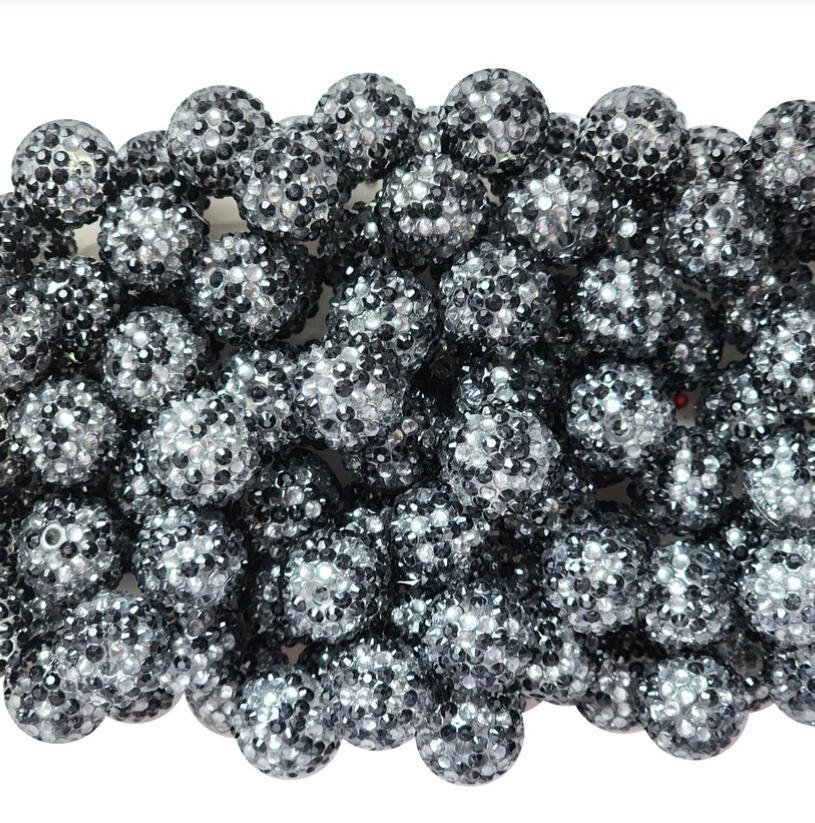 Rhinestone Bubblegum Beads 10-22mm White and Black Confetti 5pcs 2