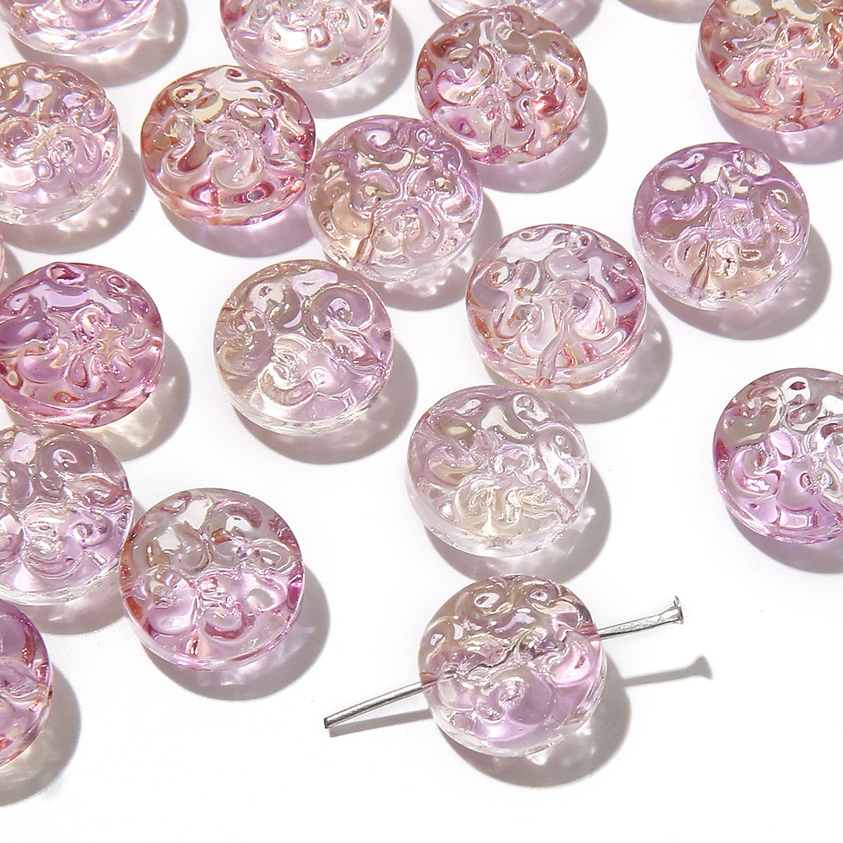 Transparent Floral Round Glass Beads 13mm Pastel Mixed 20pcs 12