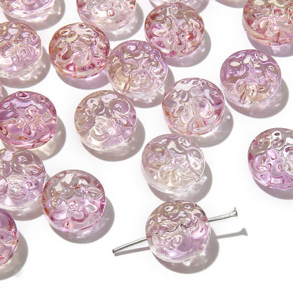 Transparent Floral Round Glass Beads 13mm Pastel Mixed 20pcs 12