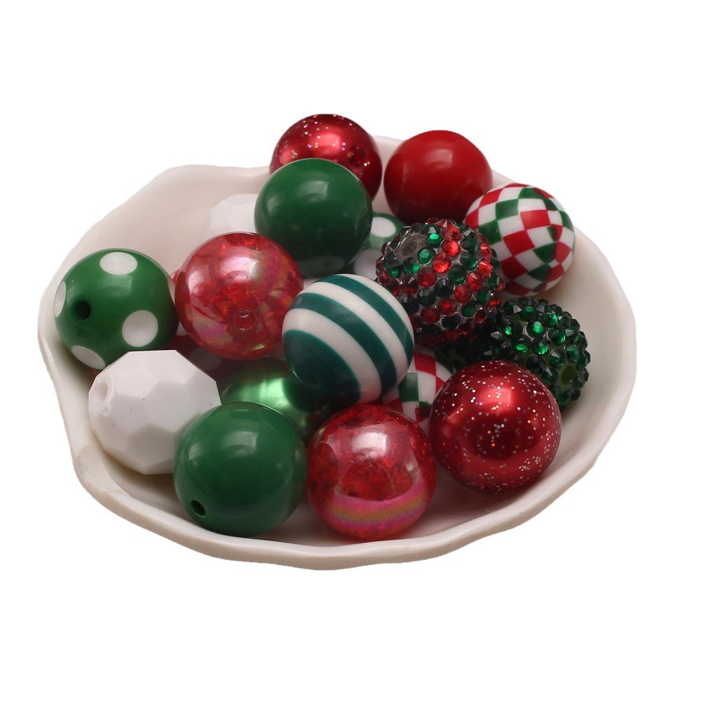 Bubblegum Beads 20mm Red Green White Rhinestone Grid Chunky Mix 50pcs 5