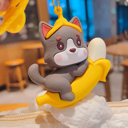 PVC Dog Keychain Cartoon Cute Dog Holding Grapes with Strap 3