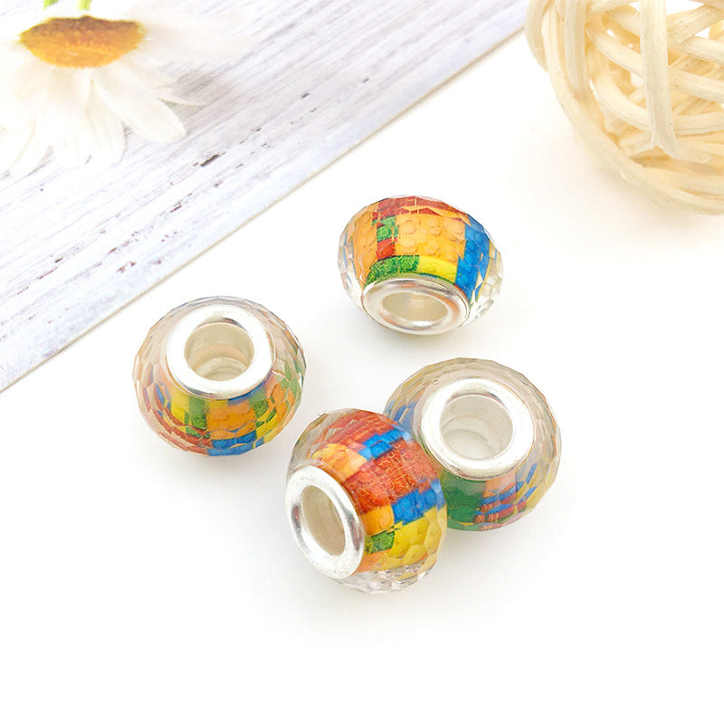 Resin Spacer Beads 14mm Rainbow Pattern 40pcs 10