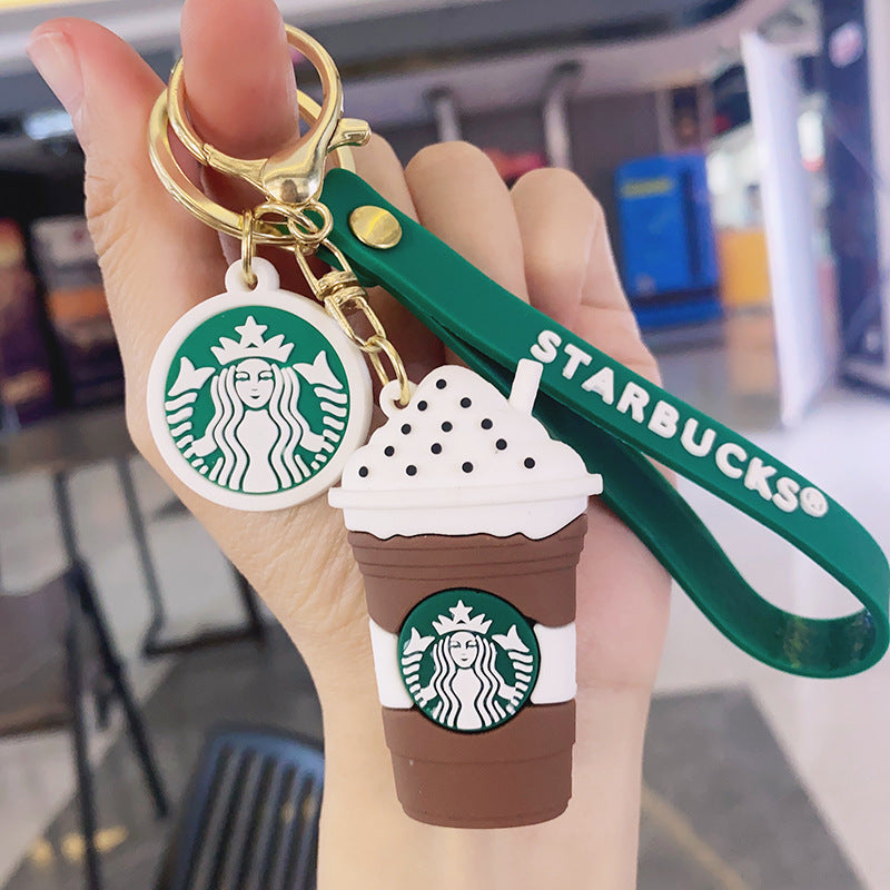 PVC Cup Keychain Colorful Iced Drink Charm with Green Strap 7