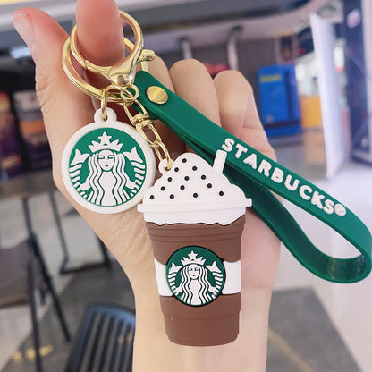 PVC Cup Keychain Colorful Iced Drink Charm with Green Strap 7