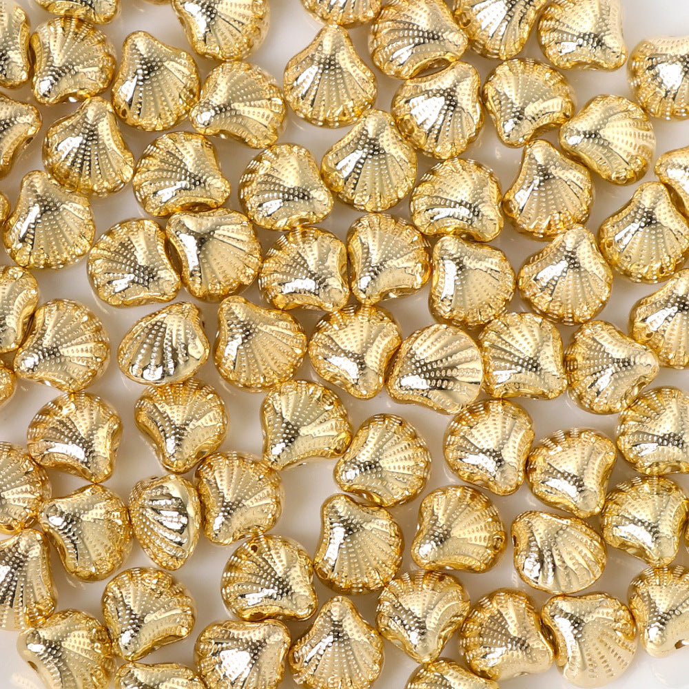 Lace Shell Acrylic Beads 12mm Gold Shimmer CCB Plastic 100pcs