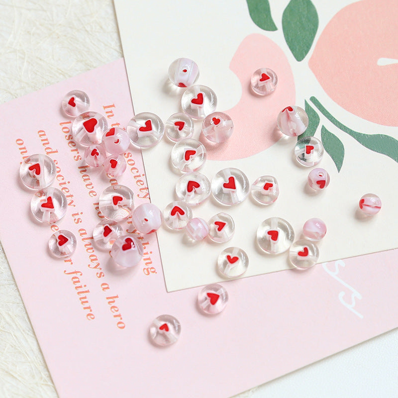 Lampwork Glass Beads Round 6-10mm Tiny Red Heart Pattern 2pcs 2