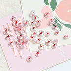 Lampwork Glass Beads Round 6-10mm Tiny Red Heart Pattern 2pcs 2