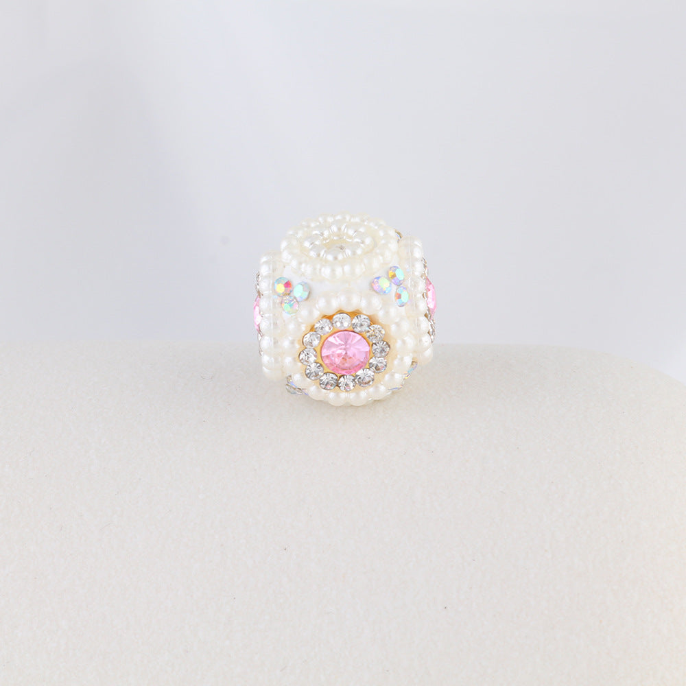 Pearl Encrusted Cube Clay Beads 20mm Rhinestone Accent 5pcs 6