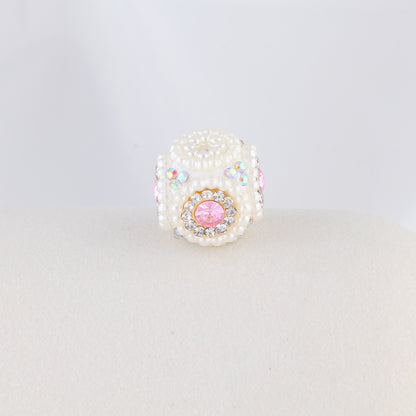 Pearl Encrusted Cube Clay Beads 20mm Rhinestone Accent 5pcs 6