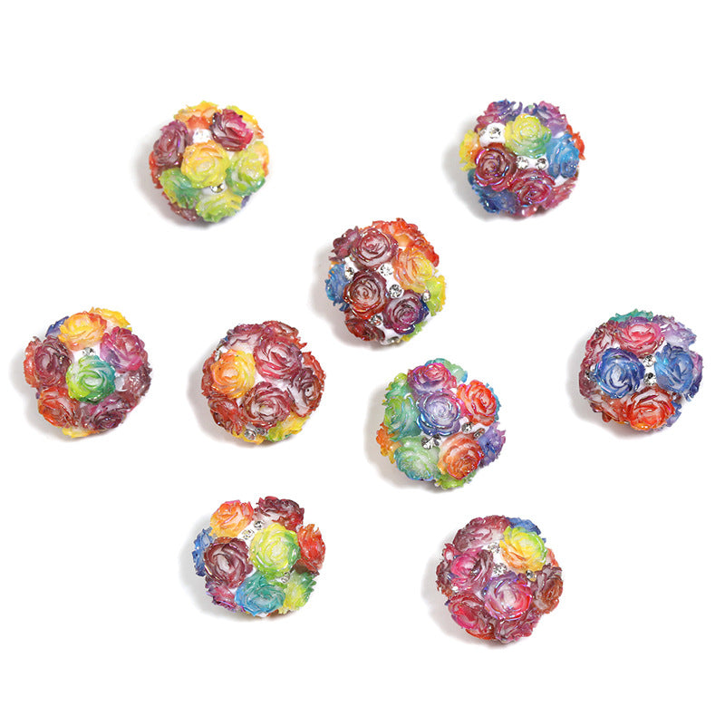 Floral Bubblegum Beads 21mm Fancy Rose Cluster Polymer Clay 10pcs 9