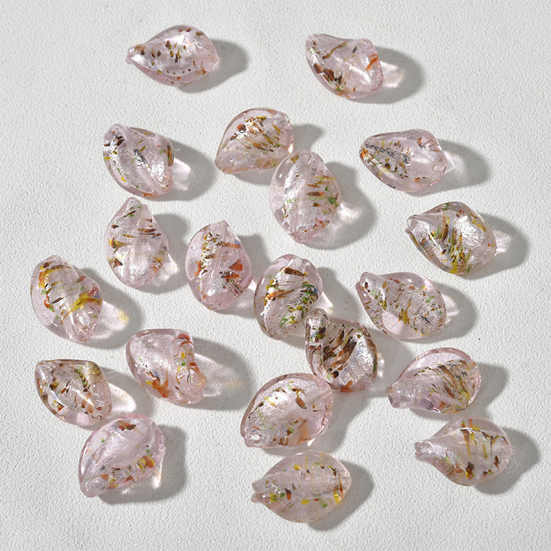 Lampwork Glass Beads Leaf Curled 14x21mm Translucent Vibrant 4pcs 6