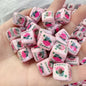 Pink Strawberry Printed Acrylic Square Beads 14mm 50pcs 6