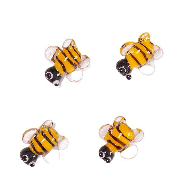 Lampwork Glass Beads Tiny 3D Bee Handmade Yellow Stripes 16mm 10pcs