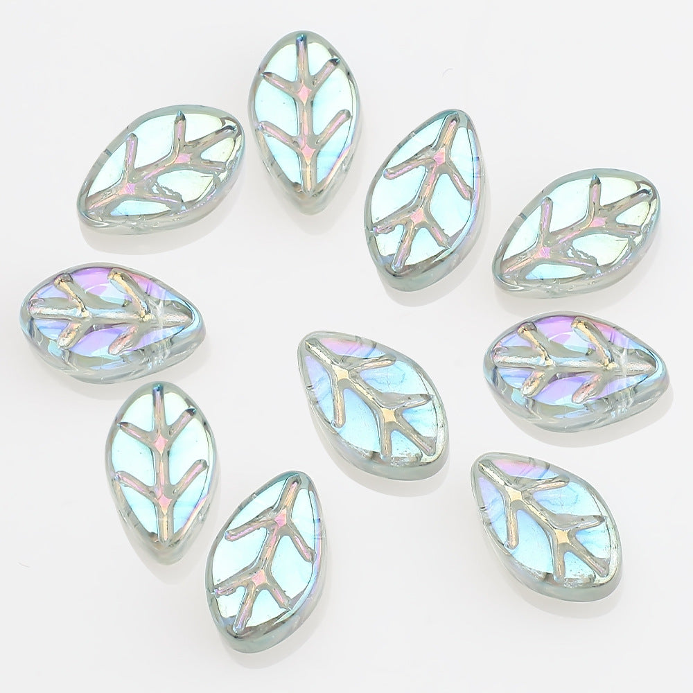 Czech Glass Leaves Glass Beads 7x11mm Electroplated 50pcs 6