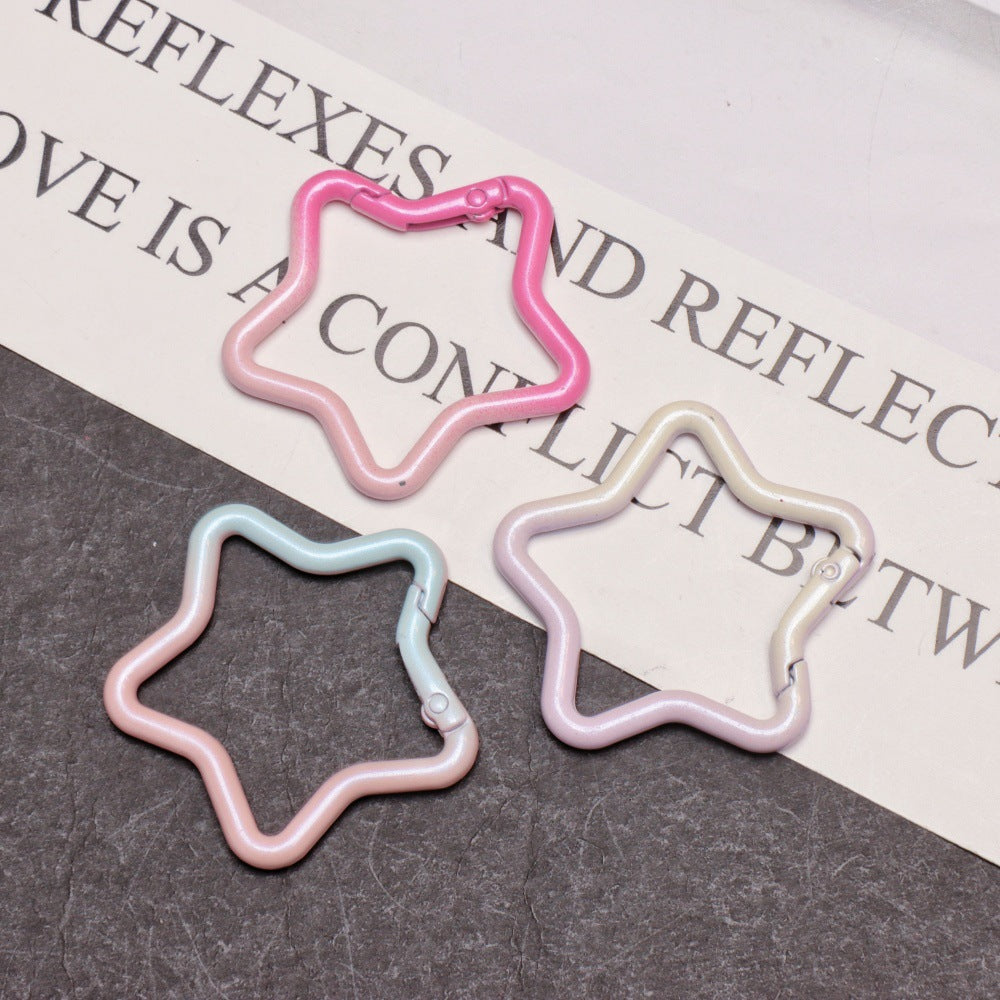 Alloy Gradient Pearlescent Star Trigger Spring Keyrings 4pcs 43mm 4