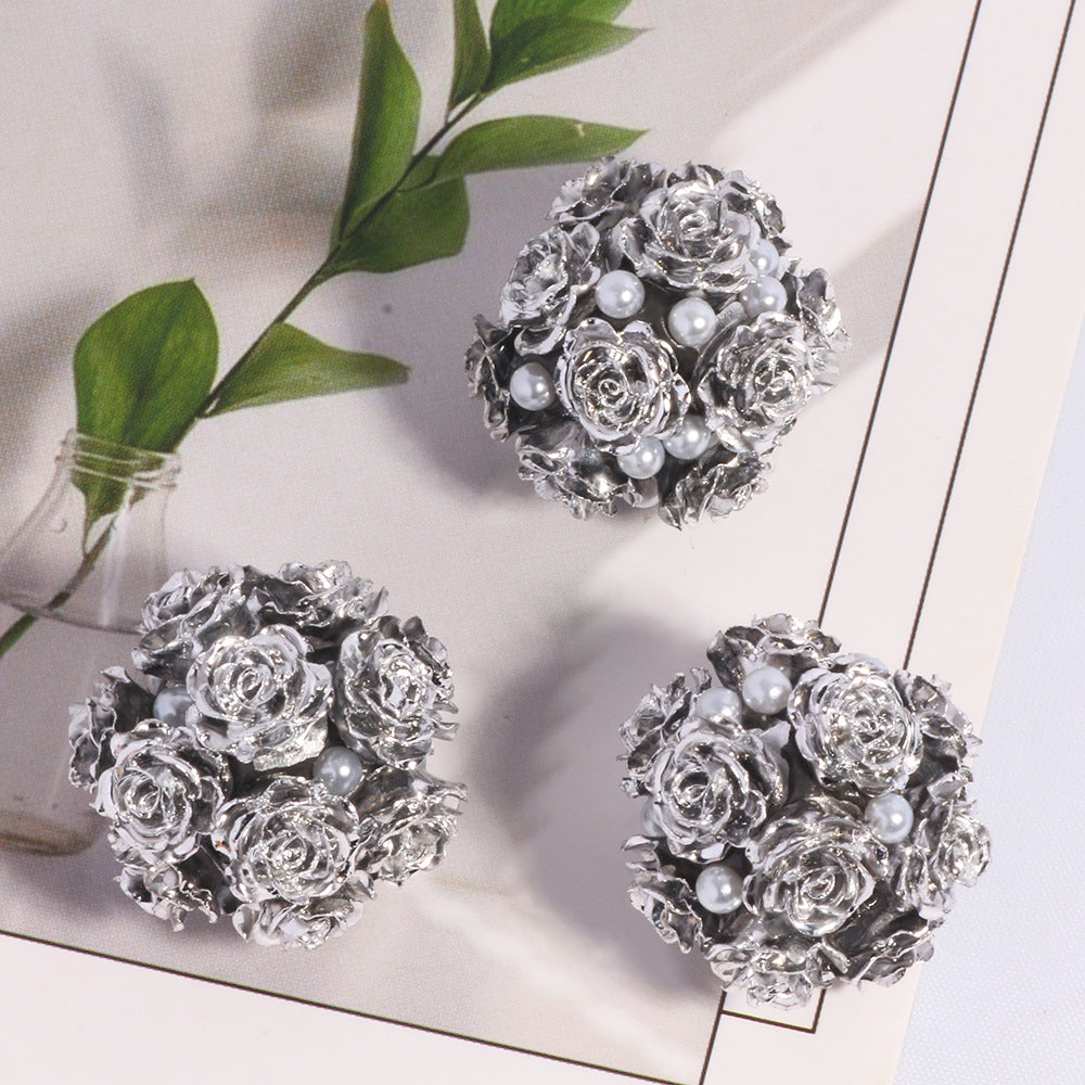 Flower Cluster Clay Beads 20mm Halloween Metallic Pearl Rhinestone 5pcs 7