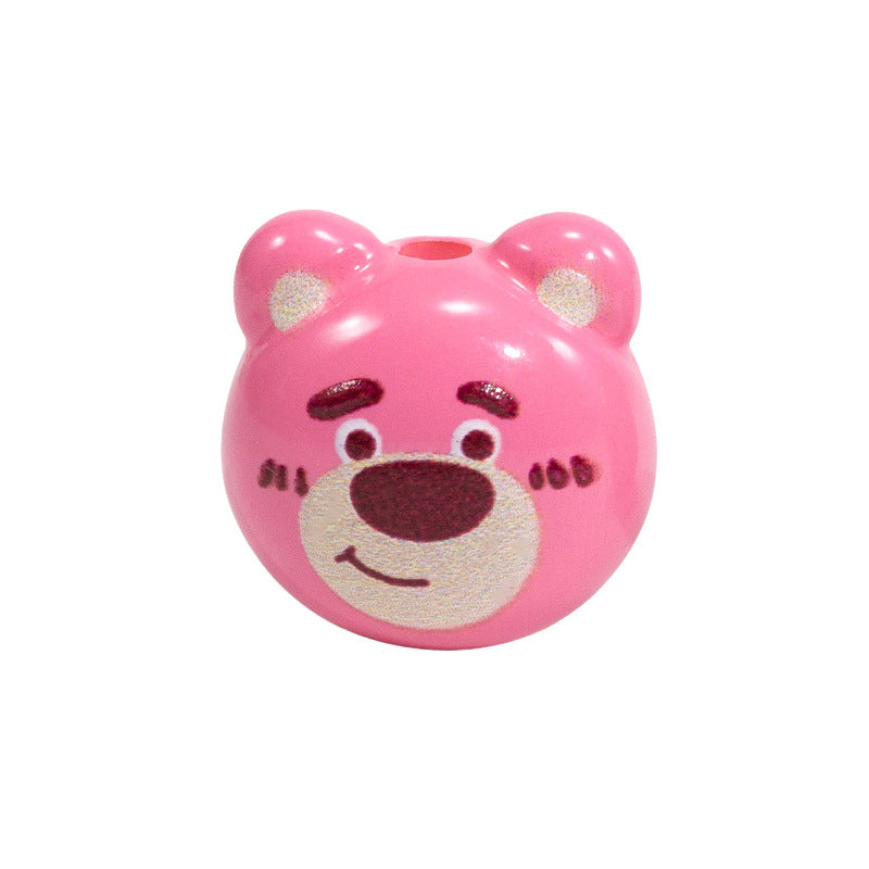 Cartoon Character Bear Head Acrylic Beads 17mm Colorful 10pcs 25