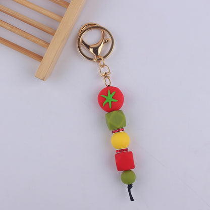 Cartoon Fruit Silicone Bead Keychain Fun Vibrant Colors 13