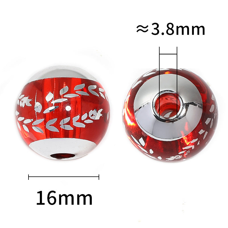 Transparent Colored Mirror Wheat Ear Printing Acrylic Round Beads 16mm 50pcs 3