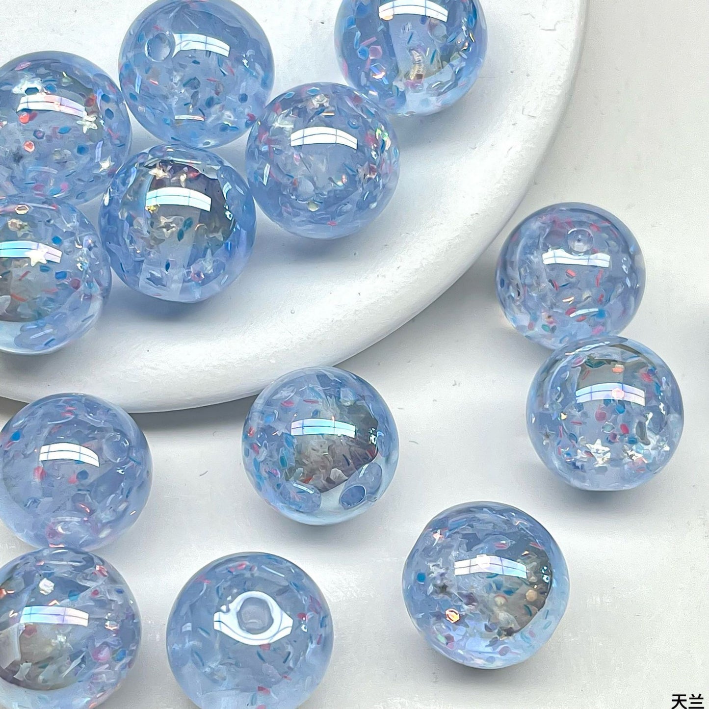 Clear Sparkle Glitter Resin Beads 16mm Round 10pcs 12
