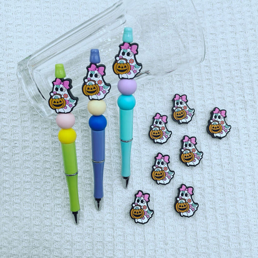 Silicone Focal Beads Halloween Pumpkin Flower Ghost Design 20pcs