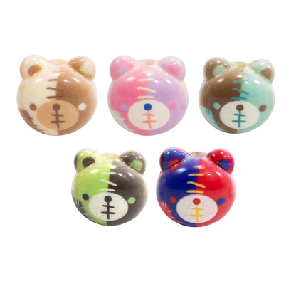 Cartoon Character Bear Head Acrylic Beads 17mm Colorful 10pcs 7