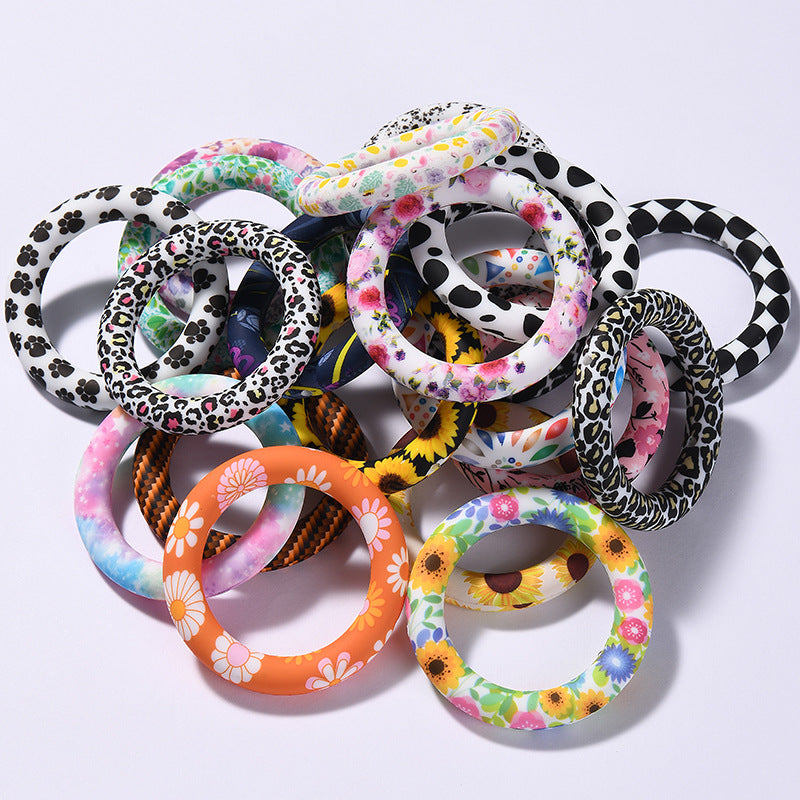 65mm Printed Silicone Beads Floral and Geometric Designs 2
