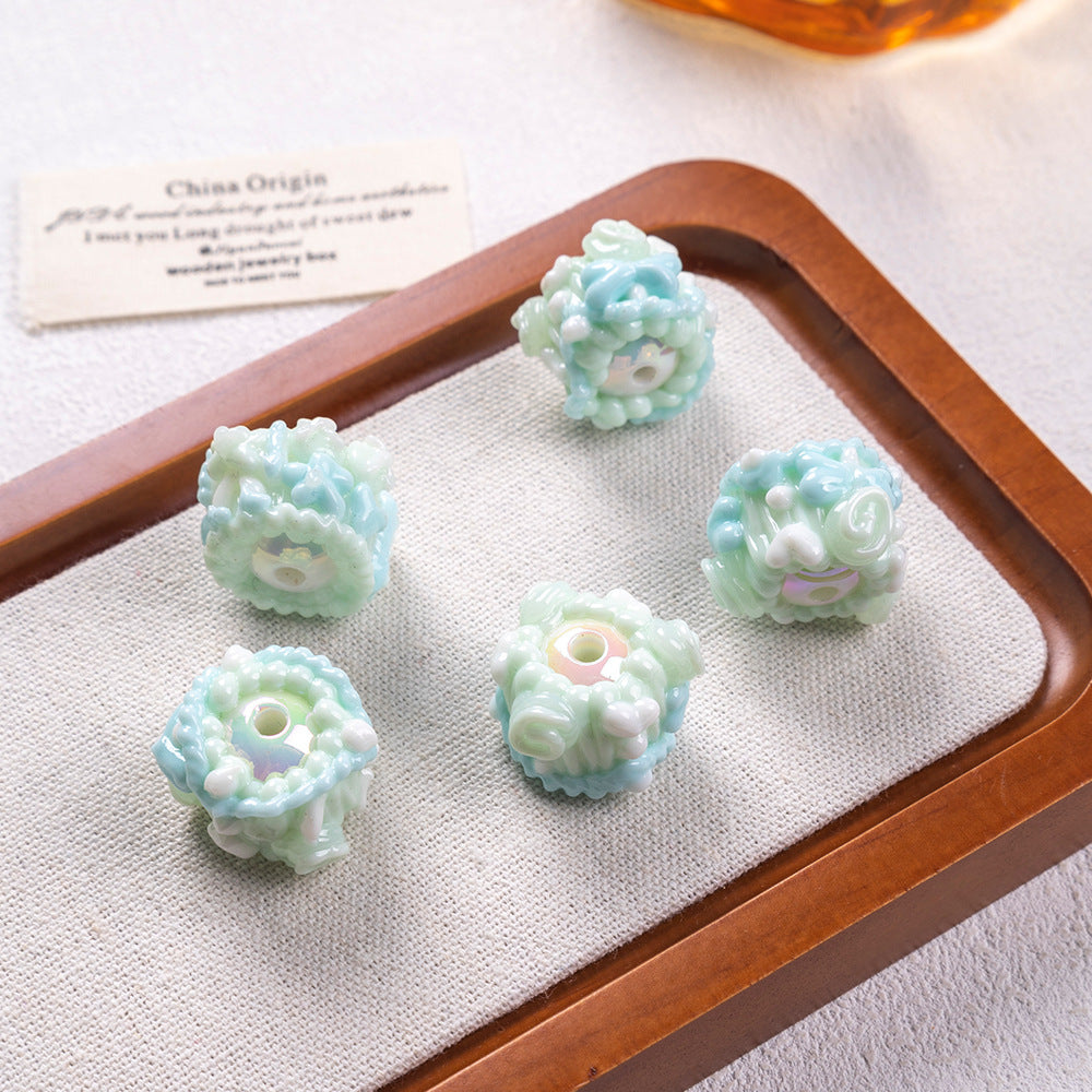 Hand Painted Heart and Flower Acrylic Beads 18-20mm Pastel Enamel 10pcs 13