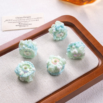 Hand Painted Heart and Flower Acrylic Beads 18-20mm Pastel Enamel 10pcs 13