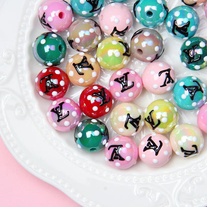 Hand Painted Cat Claw Strawberry Series Acrylic Beads 16mm 10pcs 23