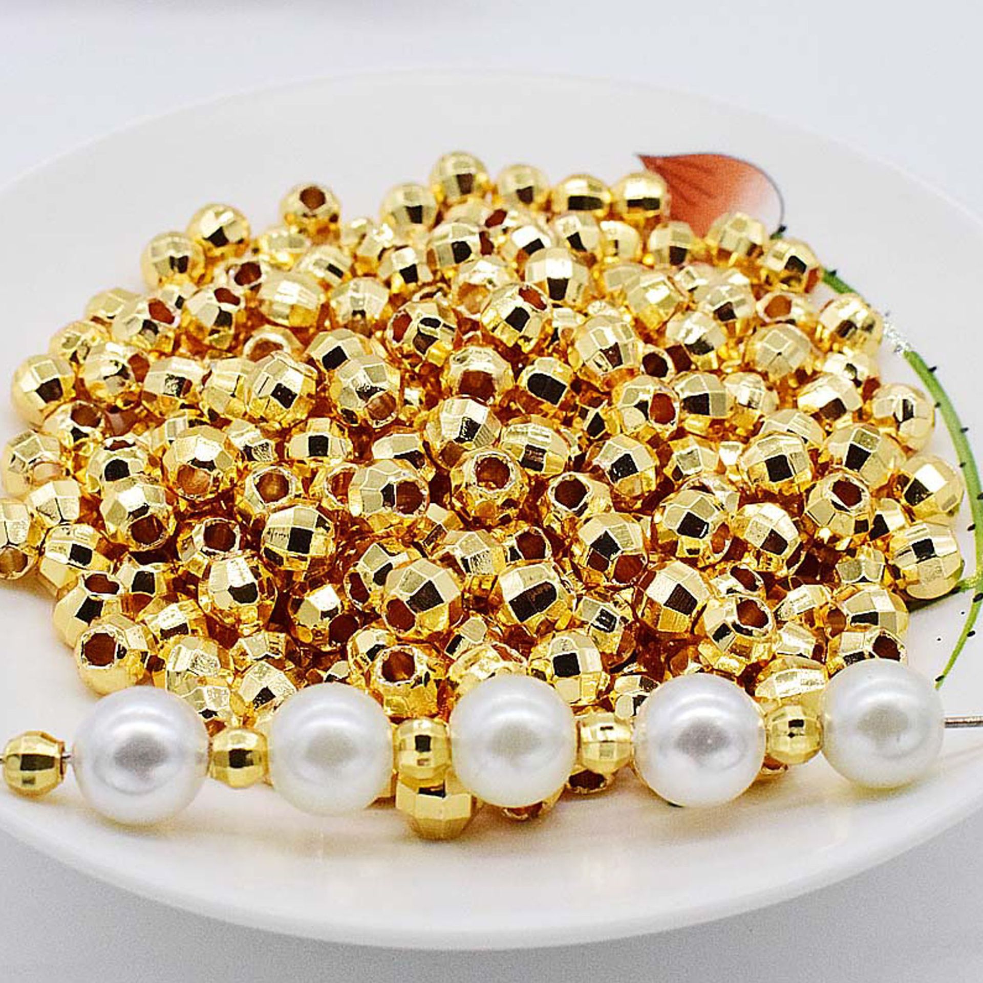 Brass Faceted Round Metal Beads 3-6mm Jewel Tone Sparkle 100pcs 2