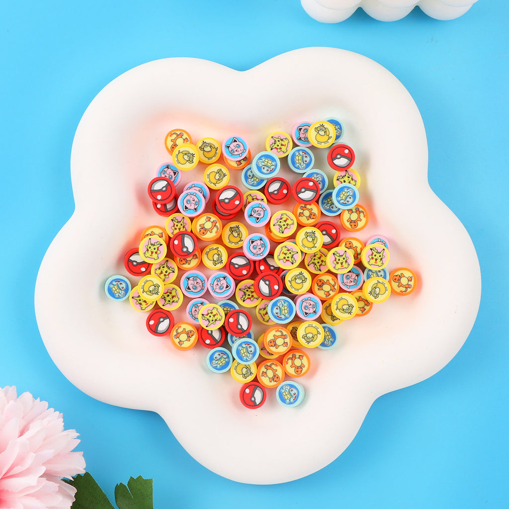Flat Clay Beads 9mm Pokemon Series Colorful Character Faces 100pcs 2