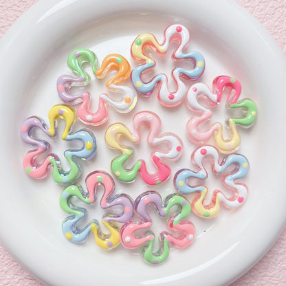 Hand Painted Flower Acrylic Beads 34mm Pastel Wave Dot 5pcs 7