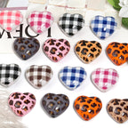 Heart Acrylic Beads 29mm Plaid and Leopard Print Mixed 20pcs