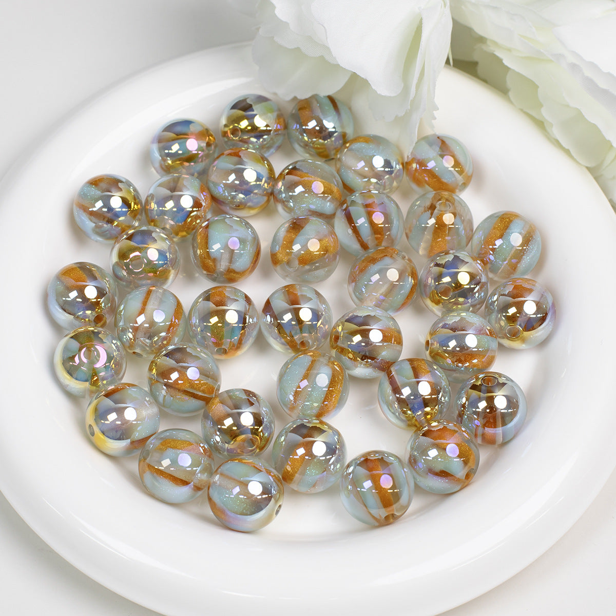Gild Striped Resin Beads 16mm Round Multicolor 10pcs 3