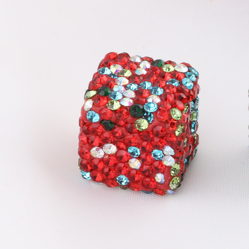 Polymer Clay Heart Rhinestone Beads Christmas Tone 6pcs 10