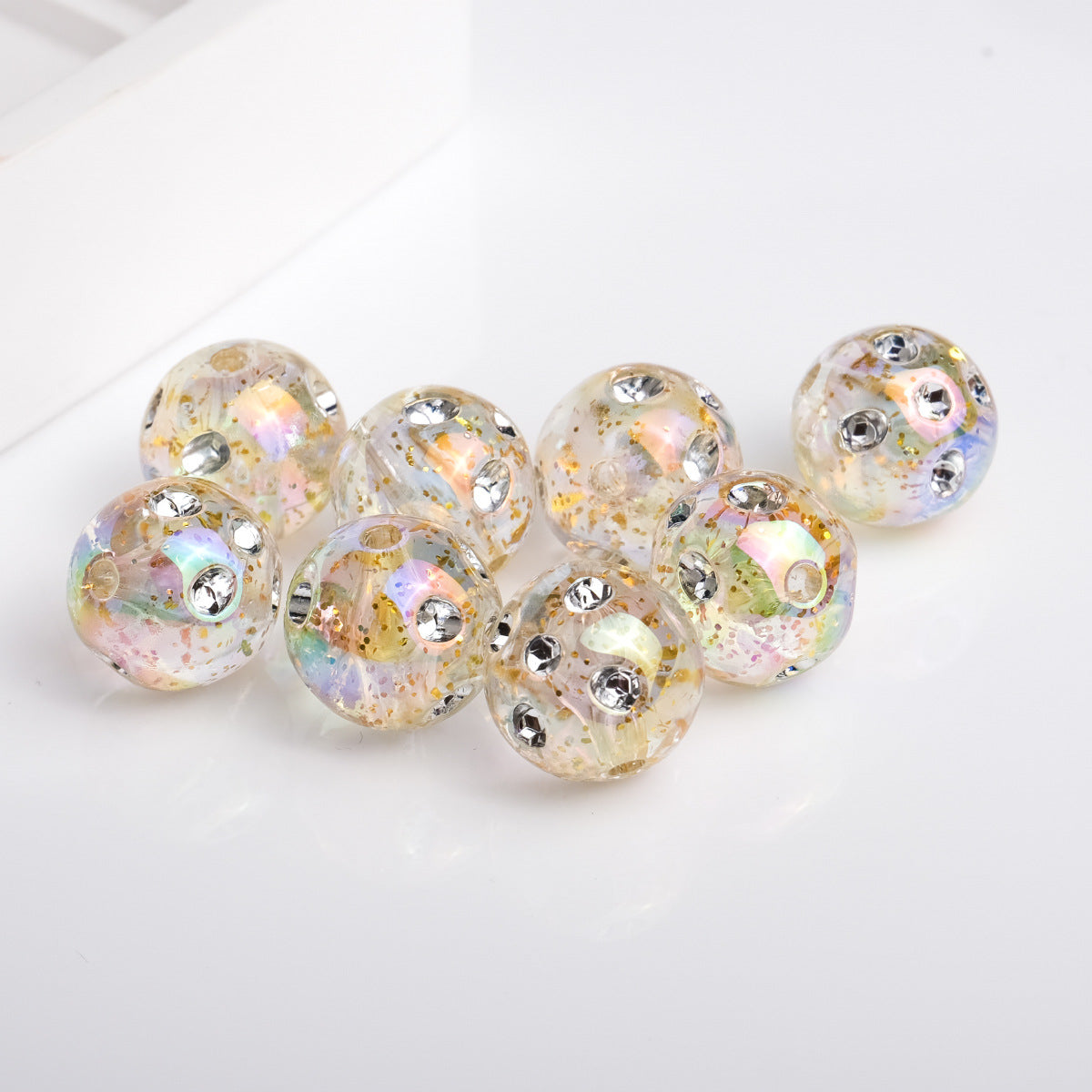 Transparent Plating Glitter Diamond Embedded Acrylic Beads 16mm 50pcs 3