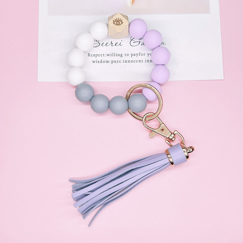 Silicone Beads Bracelet Keychain Soft Tassel Colorful Charm 21