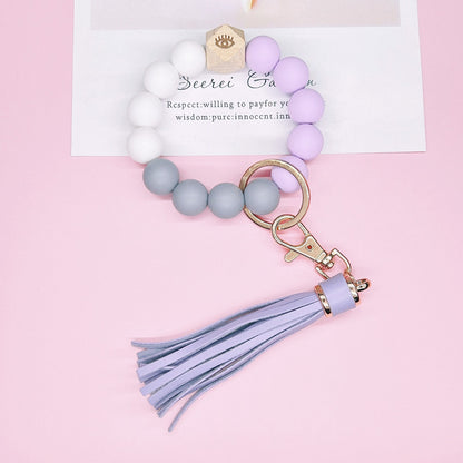Silicone Beads Bracelet Keychain Soft Tassel Colorful Charm 21