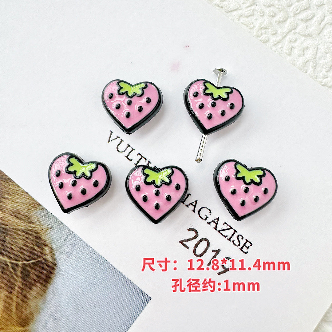 Star and Strawberry Heart Metal Beads Glossy Painted Colorful 10pcs 23